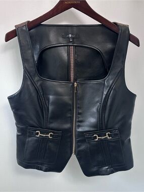 7 For All Mankind Faux Leather Equestrian Corset Houndstooth Vest Womens Large